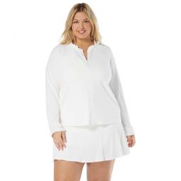 Beach House Womens Plus Size Solid Phoebe Long Sleeve Zip Front Rash Guard