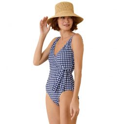 Tommy Bahama Womens Summer Floral Gingham Wrap Front One Piece Swimsuit
