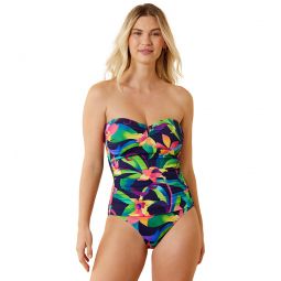 Tommy Bahama Womens Tropical Blooms V Front Bandeau One Piece Swimsuit