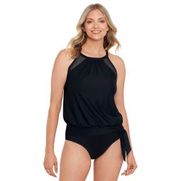 Shape Solver By Penbrooke Womens Meshed Up High Neck Blouson Tankini Top