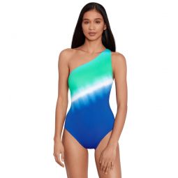 Ralph Lauren Womens Cabana Ombre One Shoulder One Piece Swimsuit