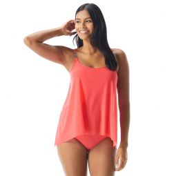 Coco Reef Womens Classic Solids Bra Sized Mesh Overlay Tankini Top (C/D/DD Cup)