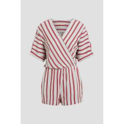 Wrap-effect striped woven playsuit
