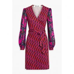 Gala chiffon-paneled printed cady mini wrap dress