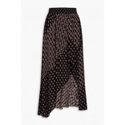 Asymmetric logo-print voile midi skirt