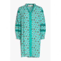 Jessica crochet-trimmed printed crepe mini dress