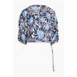 Dario cropped floral-print woven blouse