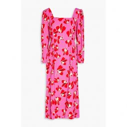 Joanna pleated floral-print crepe midi dress