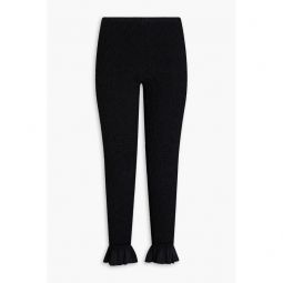 Ruffled shirred satin-jersey slim-leg pants