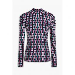 Doha ruched printed Lyocell and wool-blend jersey turtleneck top