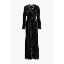 Jareth striped devore-velvet maxi wrap dress