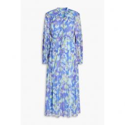 Link tiered printed plisse-chiffon midi dress