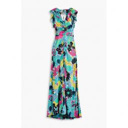 Sean ruffled floral-print stretch-mesh maxi dress