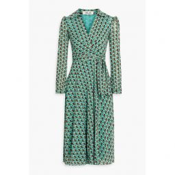 Phoenix printed stretch-mesh midi wrap dress