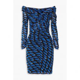 Ganesa off-the-shoulder printed stretch-mesh mini dress