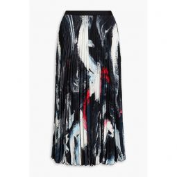 Mkayla pleated printed crepe midi skirt