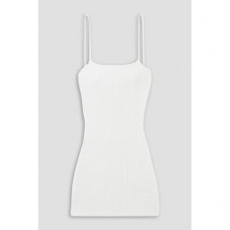 Crystal-embellished ribbed-knit mini dress