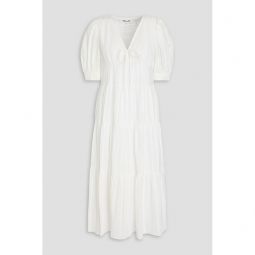 Carice bow-detailed tiered cotton-jacquard midi dress