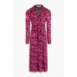 Phoenix printed mesh midi wrap dress