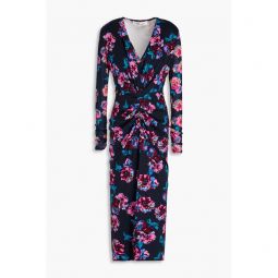 Hades mesh-trimmed floral-print jersey midi dress