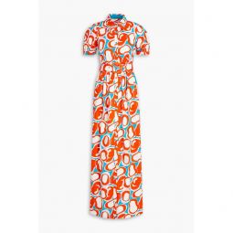 Paddy pleated printed stretch-cotton poplin maxi shirt dress