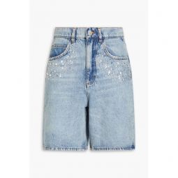 Crystal-embellished denim shorts