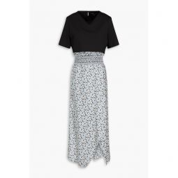 Floral-print satin and stretch-jersey midi dress