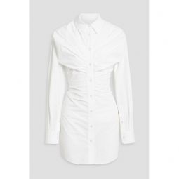 Ruched cotton-poplin mini shirt dress