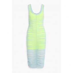 Ruched stretch-mesh midi dress