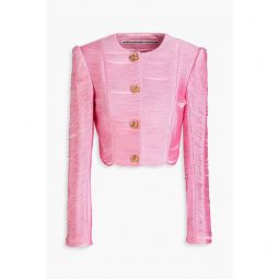 Cropped fringed mesh jacket