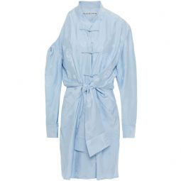 Cold-shoulder knotted silk-jacquard mini dress