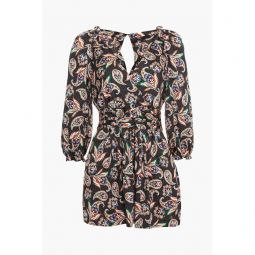 Wrap-effect printed satin playsuit