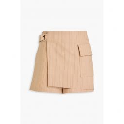 Skirt-effect pinstriped wool-blend shorts