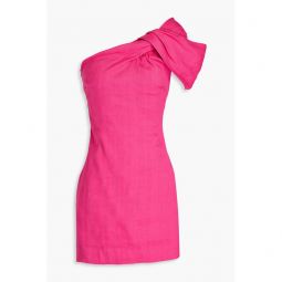 One-shoulder linen-blend mini dress