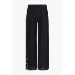 Crocheted lace-paneled jacquard-knit wide-leg pants