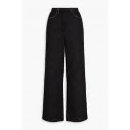 Chain-embellished tweed wide-leg pants