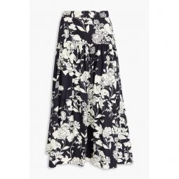 Floral-print cotton midi skirt