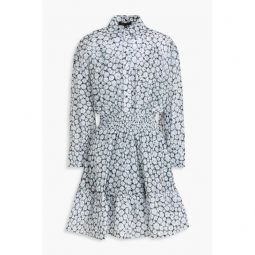 Flared floral-print gauze mini shirt dress