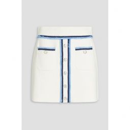 Embellished frayed cotton-blend mini skirt