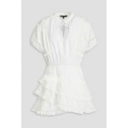 Ruffled guipure lace-trimmed cotton and Swiss-dot mini dress