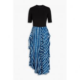 Printed crepe and jersey midi dress