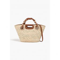 Leather-trimmed straw tote
