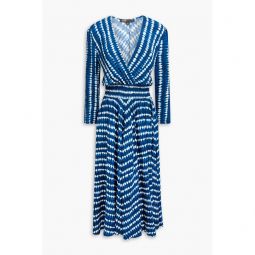 Wrap-effect tie-dyed woven midi dress