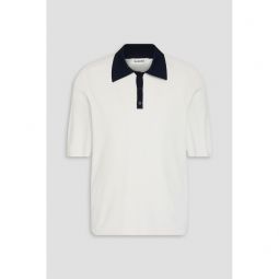 Two-tone pointelle-knit polo shirt