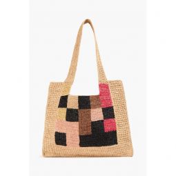 Checked straw tote