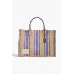 Frayed striped boucle-tweed tote