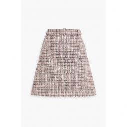 Belted cotton-blend tweed mini skirt