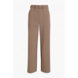 Belted cotton-blend twill wide-leg pants