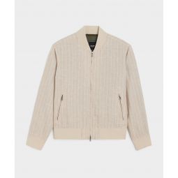 Italian Linen Varsity Jacket in Ecru Pinstripe