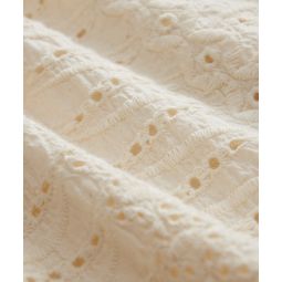 Embroidered Eyelet Short Sleeve Camp Collar Shirt in Cream